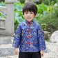 Boy Tang Suit Dragon Long Sleeve Shirt Chinese New Year Outfit Chinese Traditional Clothes For Kids (Blue,6-8 Years)