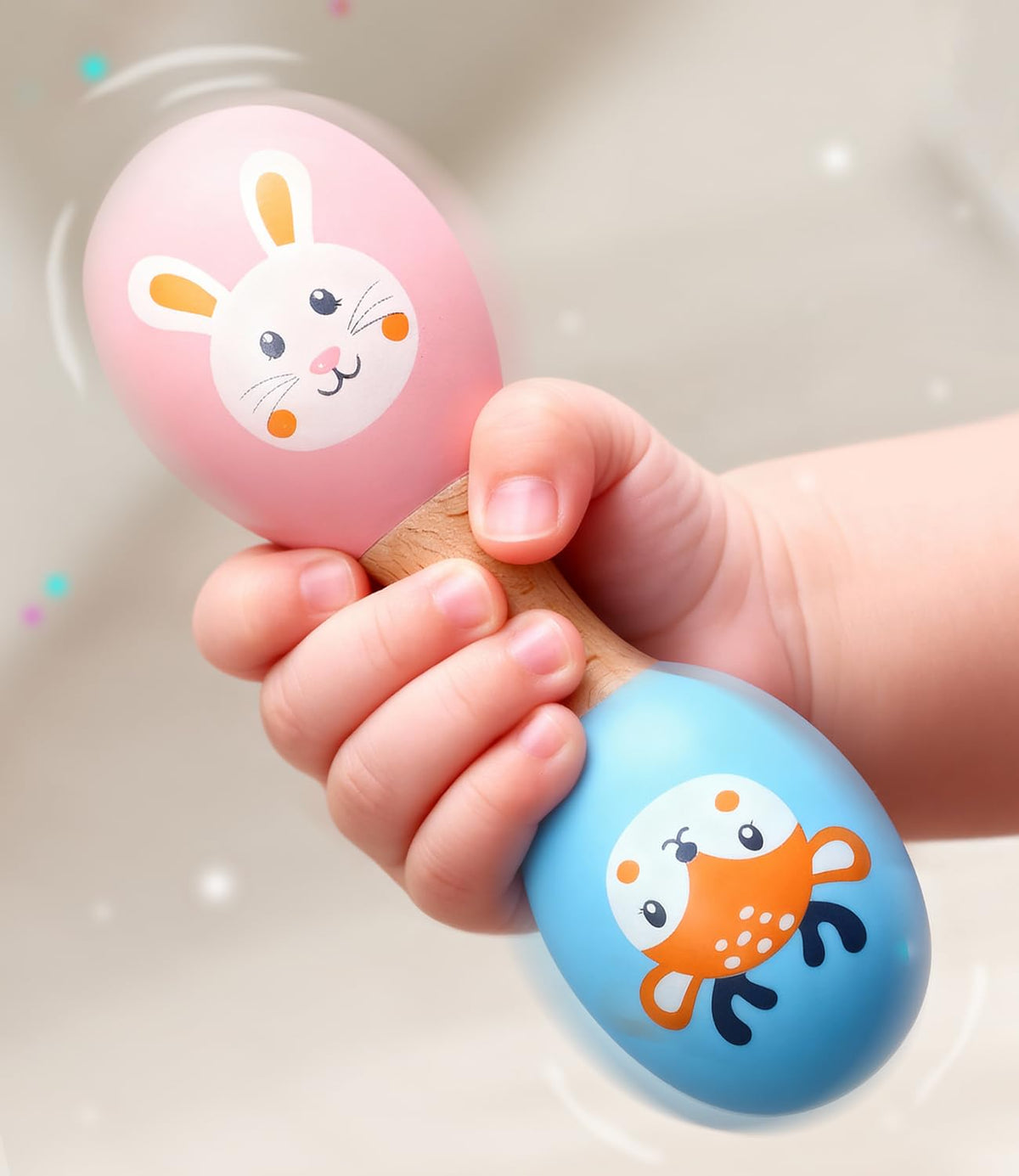 Intellibaby Wooden Dumbbell Handheld Rattle for Babies, NonToxic & Smooth Finish Baby Rattle Toy, Sensory & Motor Skill Infant 