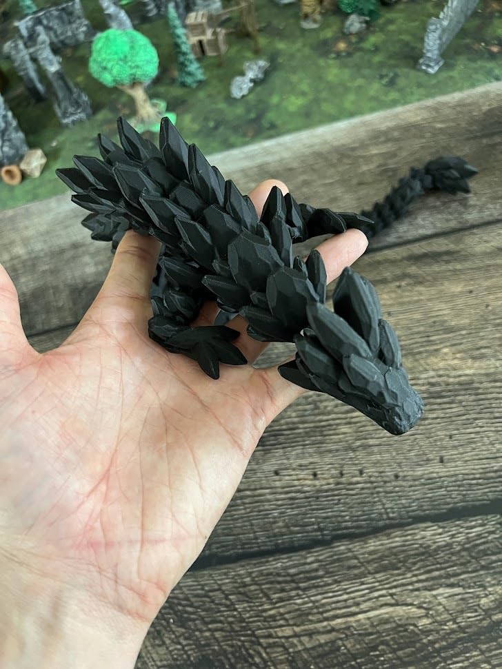 Munnygrubbers - Xl 26' Crystal Dragon Fidget Toy - Heavy Duty - 3D Printed Flexible Articulating Dragon Plastic Collectible Figurine - Surprise Egg Compatible - (Shiny Blue Dragon)