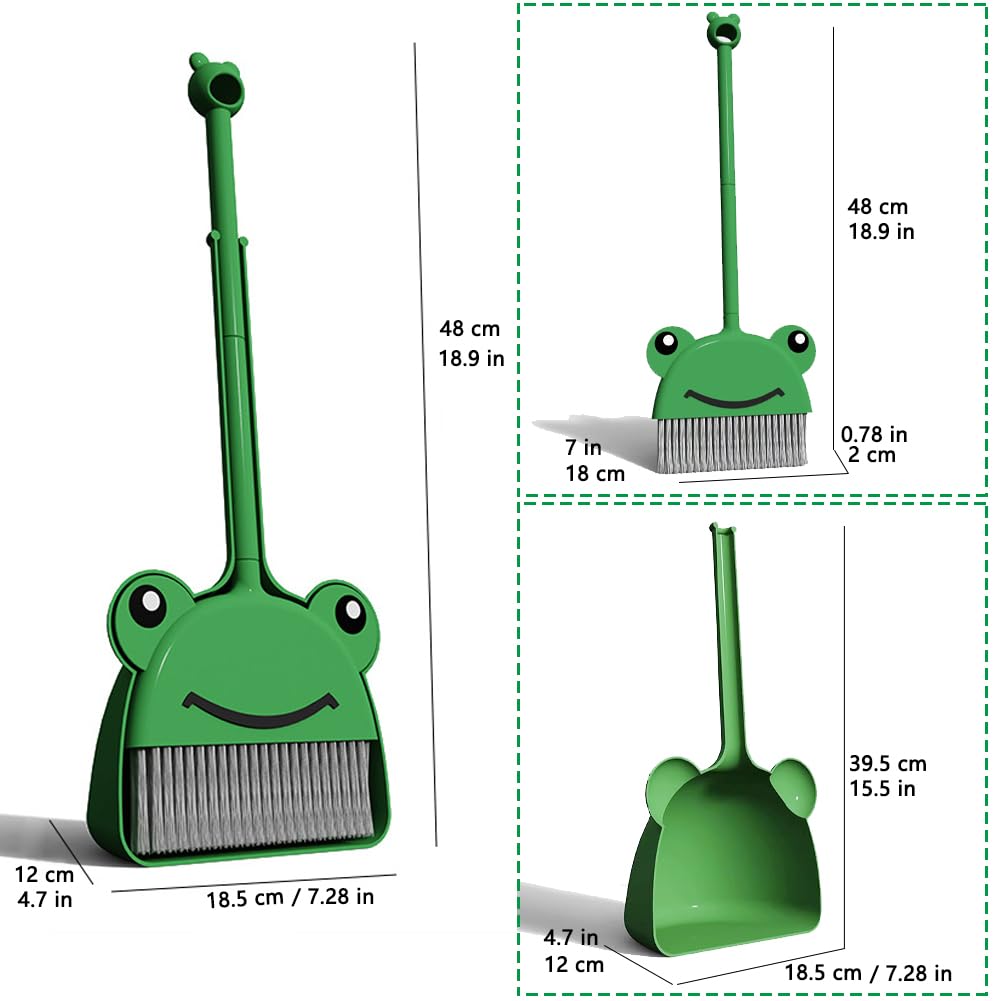 Scktyzs Mini Broom With Dustpan For Boy I Kids Small Cleaning Set Combo Pretend Play I Toddler Kitchen Dress Up Toys-Frog Green
