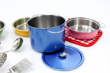 Powertrc Colorful Metal Pots And Pans Cookware With Utensils Playset For Kids