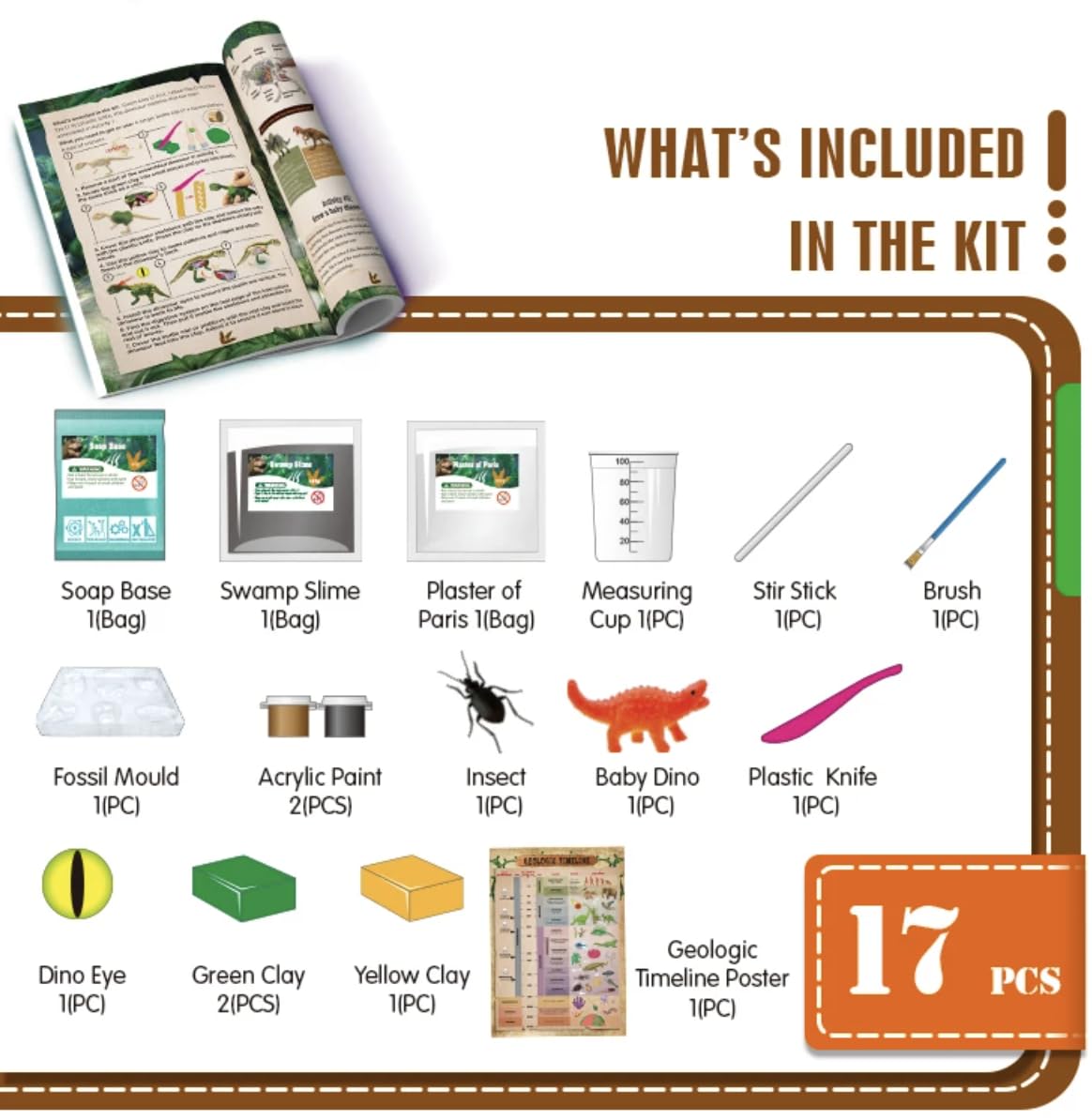 Camp Curriculum Dinosaur Activity Toy Set - Slime, Paint, DIY Soap Making - STEM Kit for Ages 8-14 - Model SR21412