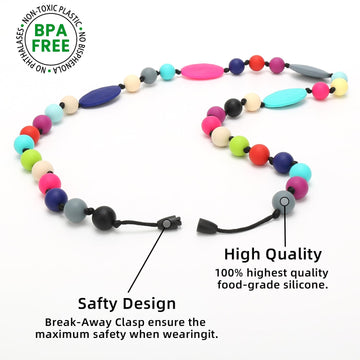 Chew Necklaces For Sensory Kids 2 Pack, Baby Silicone Teething Necklace, Nursing Necklace Breastfeeding Teether Toys, Bpa Free,