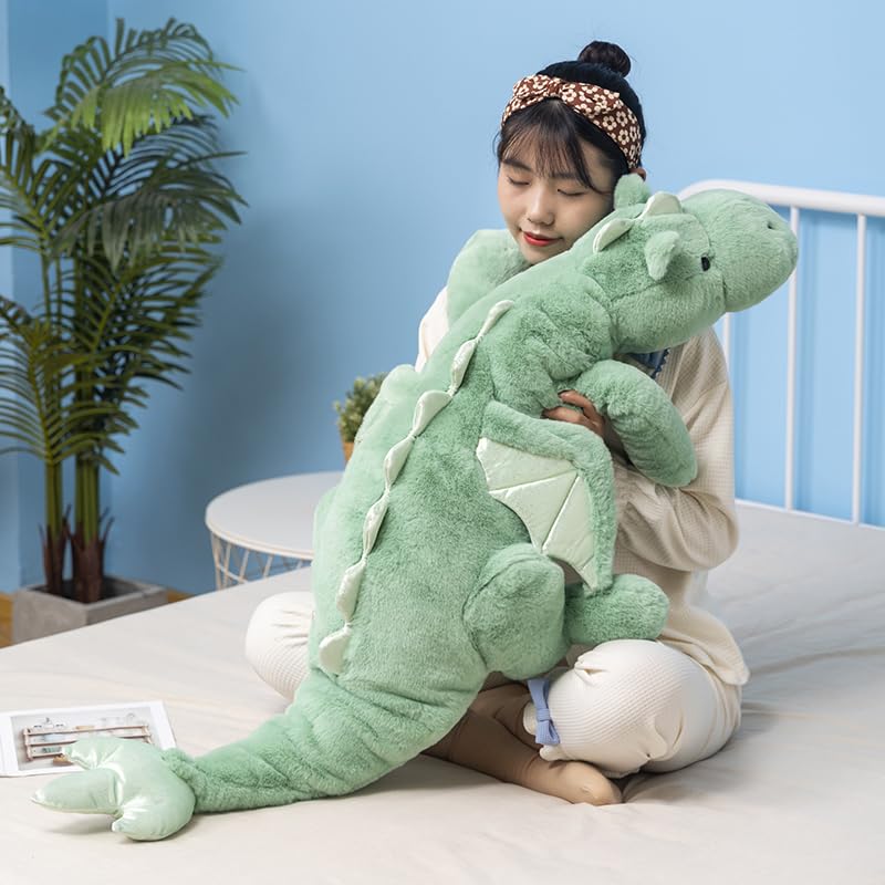 Leahaoe Giant Weighted Dragon Stuffed Animal 51.2'' 7Lbs, Soft Weighted Dragon Plush Toy, Green Dragon Plushy Pillowfort For Kid
