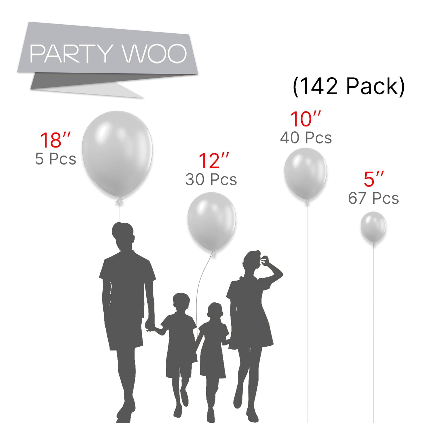 Partywoo Pastel Gray Balloons, 142 Pcs Pale Gray Balloons Different Sizes Pack Of 18 Inch 12 Inch 10 Inch 5 Inch Gray Balloons For Balloon Garland Balloon Arch As Birthday Party Decorations, Gray-Y76