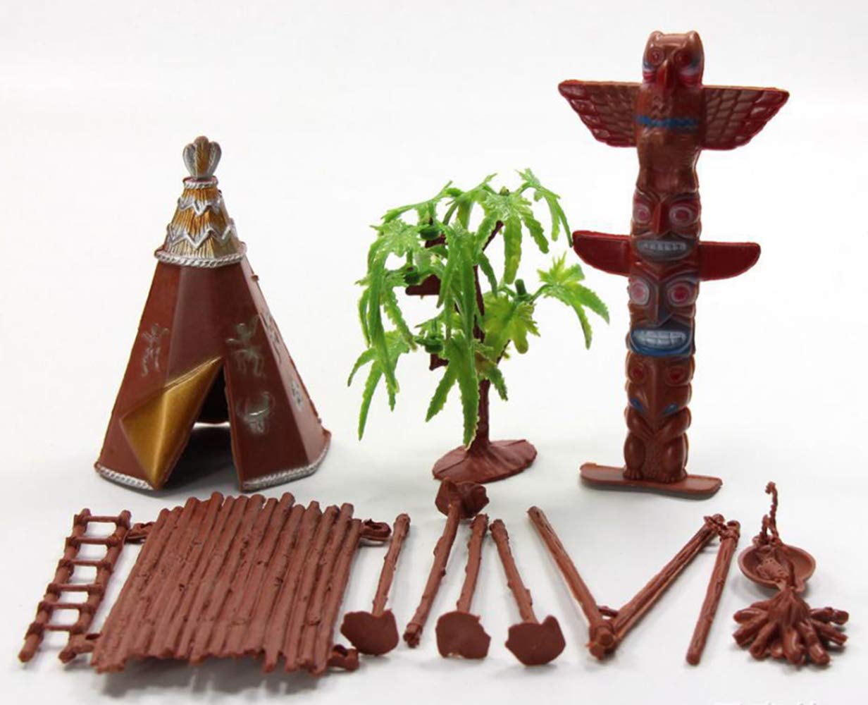 21 Pcs Plastic Indian Figures Playset Toy Native American Figures with Horse, Tent, Totem etc. Wild West Cowboy Miniature Kit Gr