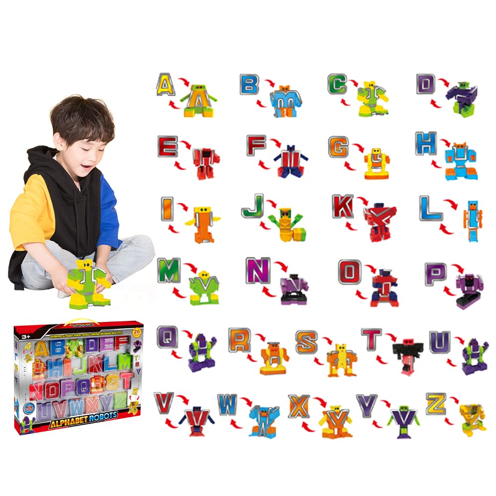 Cyeah Alphabet Robot Toys For Preschool Kids Education, Transforming Robotic Toys 26 Pieces