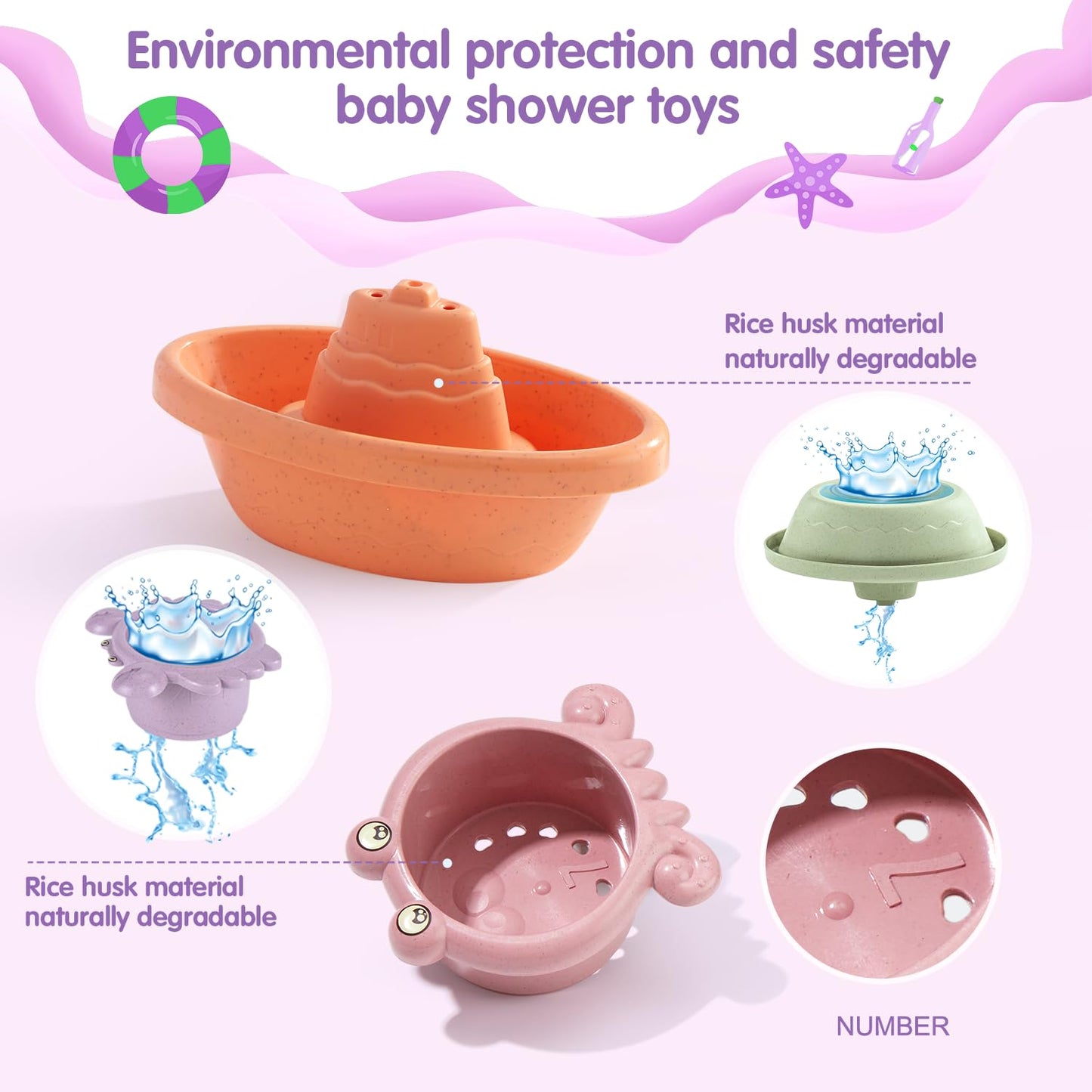 Amchsuri Bath Toys For Kids Ages 1-3, 14 Pcs Mold Free Toddler Bath Toys For 2-4 Bathtub Water Table Toys Bath Boats And Cups For Babies 6-12 Months Early Learning Educational Gift