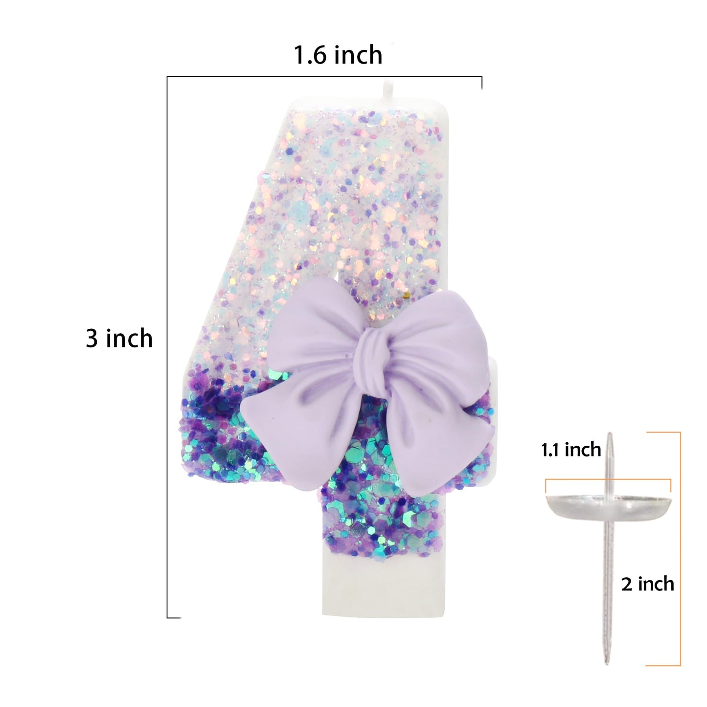 ElekFX Birthday Candle for Cake, 4 Candle - Purple Glitter with Bowknot, 2.76 inch Happy Birthday Candle, Cake Topper Decoration