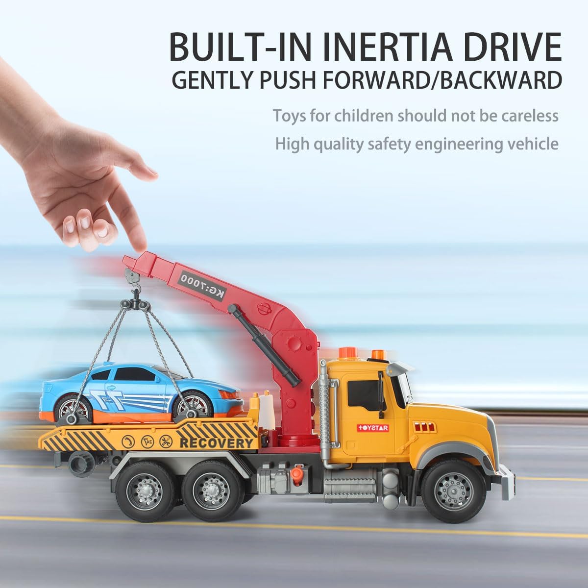 Csdcsd Toy Tow Truck With Crane And Car - Recovery Truck Toy For Kids Age 3 4 5 6, Construction Playset With Lights And Sounds,B