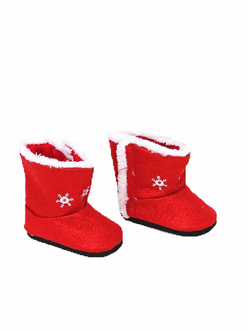 American Fashion World Red and White Snowflake Boots for 18-Inch Dolls | enhanced Quality & Trendy Design | Dolls Shoes | Shoe Fashion for Dolls for Popular Brands