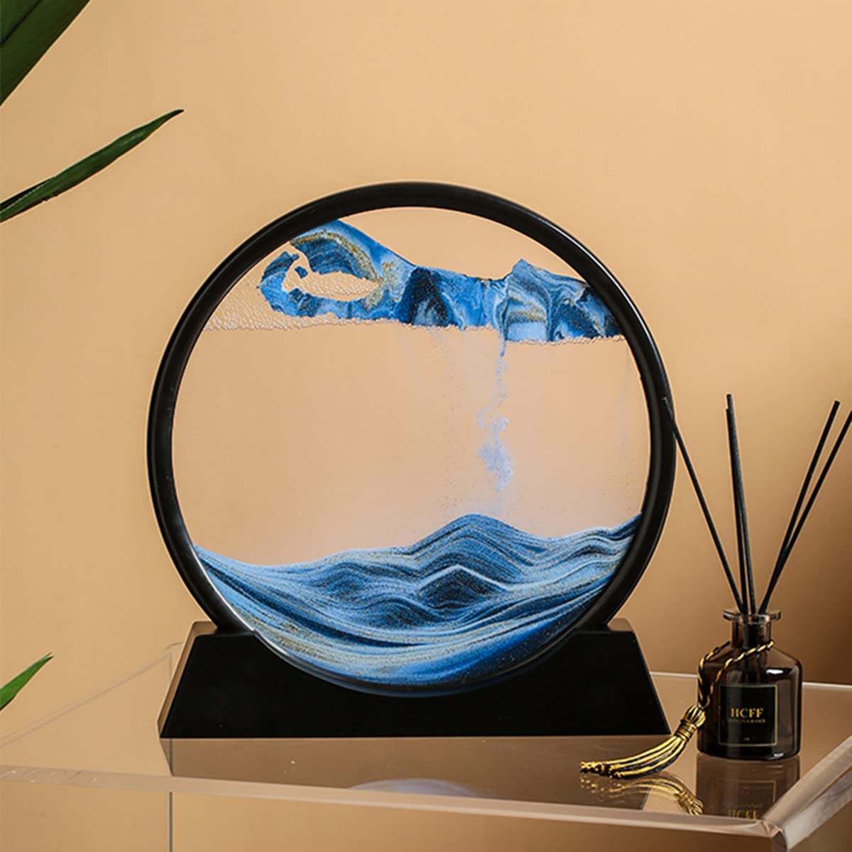 ANXUS Moving Sand Art Picture in Motion Round Glass 3D Deep Sea Sandscape Display Flowing Sand Frame, Sensory Relaxing Desktop H