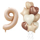40 Inch Balloon 9, Nude Brown 9Th Birthday Giant Balloon Decor, Foil Cream Beige Apricot Tan Taupe Neutral Sand White Star Heart
