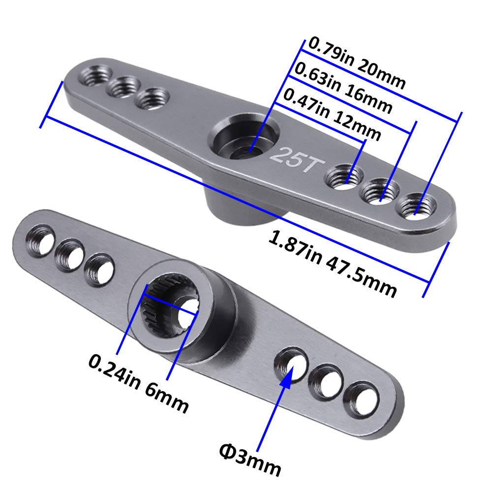 2-Pack Metal 25T Servo Horn Steering Arms M3 Thread for Futaba Savox Power HD HSP MG995 MG996 Servo Motor