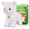 Hcdoujoy White Plush Robot Cat Stuffed Animal Interactive Cat Robot Toy, Robotic Cat Barking Meow Kitten Touch Control, Animated Kitty Cat Pet, Robot Kitty Toy For Baby Birthday H:12'