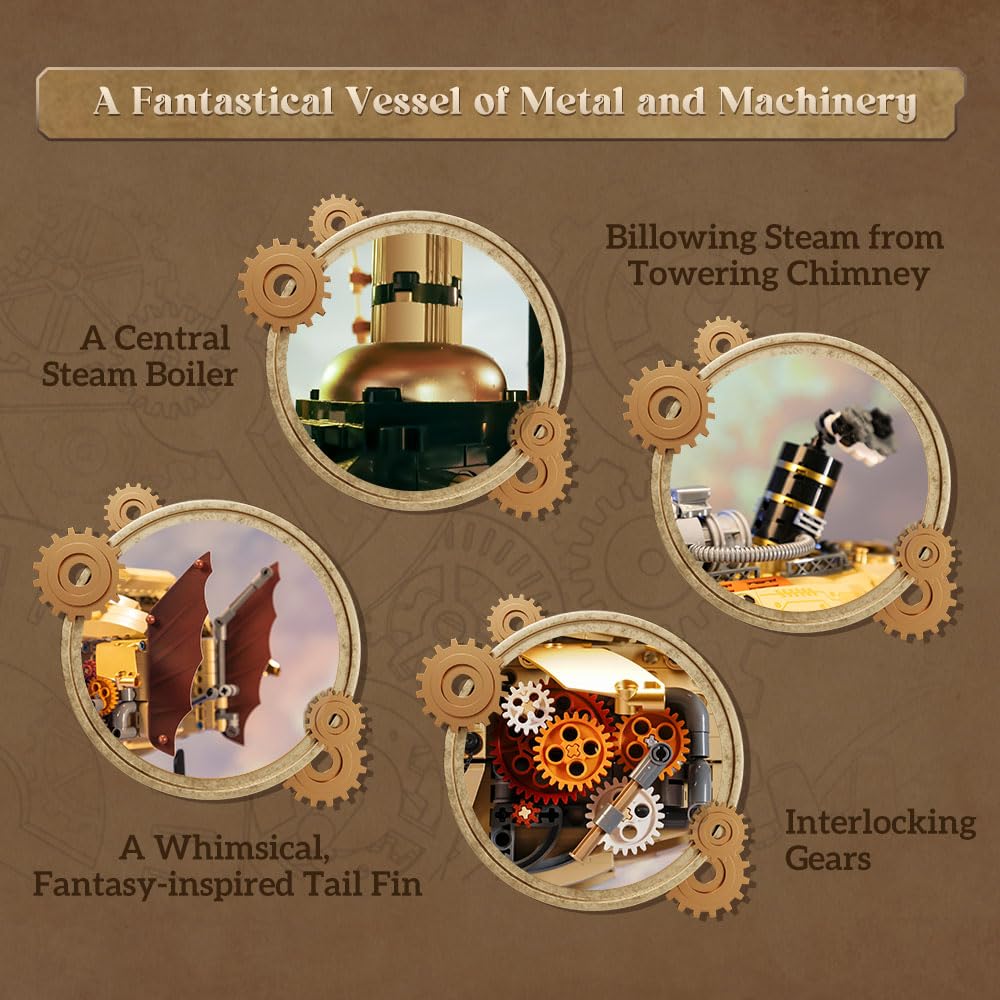 PANTASY Steampunk Airship Model Kit, Large Dual-Layer Zeppelin, Gear-Driven Mechanical System, DIY Retro Sci-Fi Toy, Model 85021EN