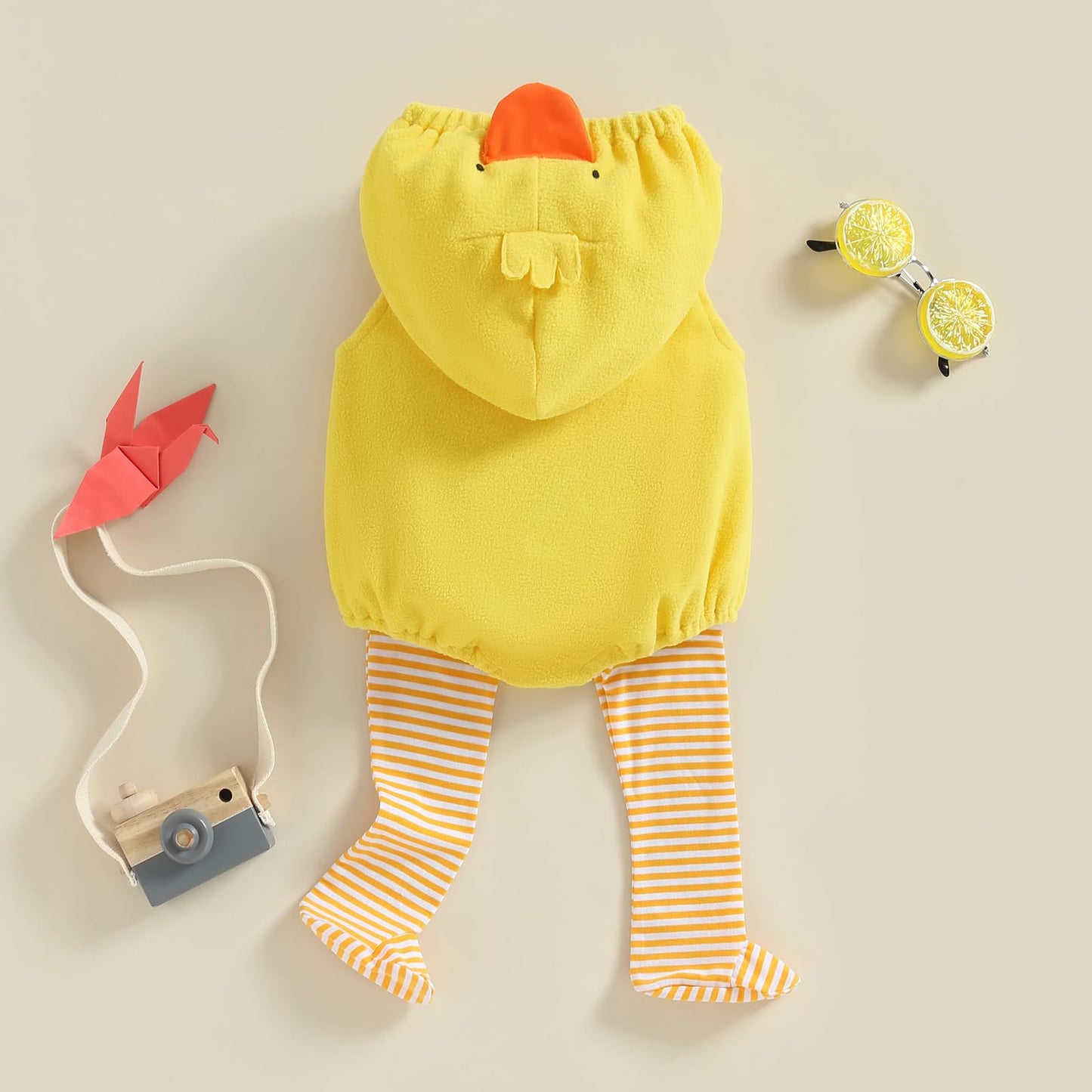 Sunloudy Toddler Baby Halloween Hooded Costumes Duck Avocado Zipper Sleeveless Romper Stockings 2Pcs Cosplay Outfits(Yellow,12-1