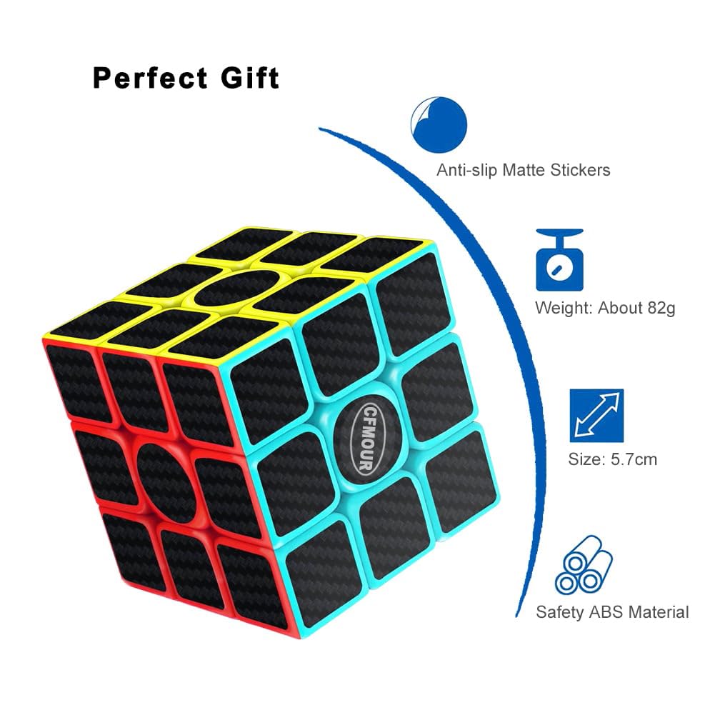 Cfmour 2 Pack Speed Cube 3X3 Set, Fast Magic Cube For Kids, Smooth Carbon Fiber Cubes, Puzzle Toys