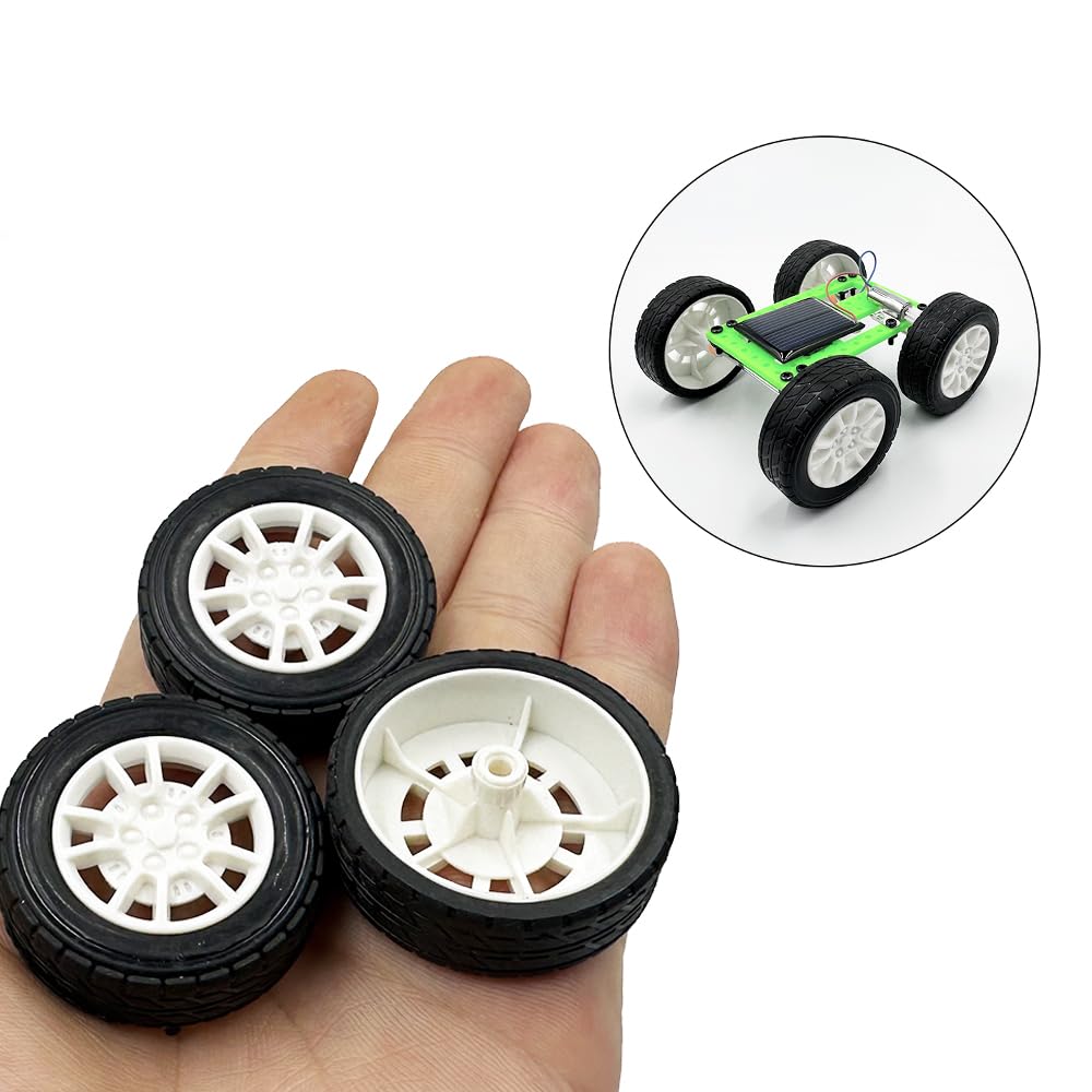 10Pcs Toy Car Wheels Rubber Tire With 5Pcs Shaft Round Axles For For Diy Model Toy Rc Car Accessories (3X38Mm)