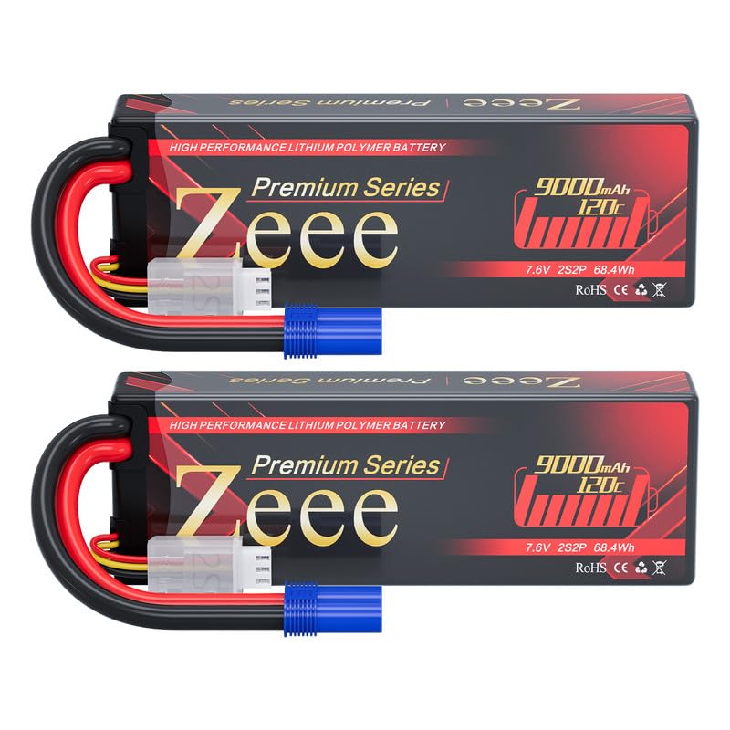 Zeee Premium Series 2S Lipo Battery 9000mAh 7.6V HV-Lipo 120C Hard Case Battery with EC5 Connector High Voltage Battery for RC 1