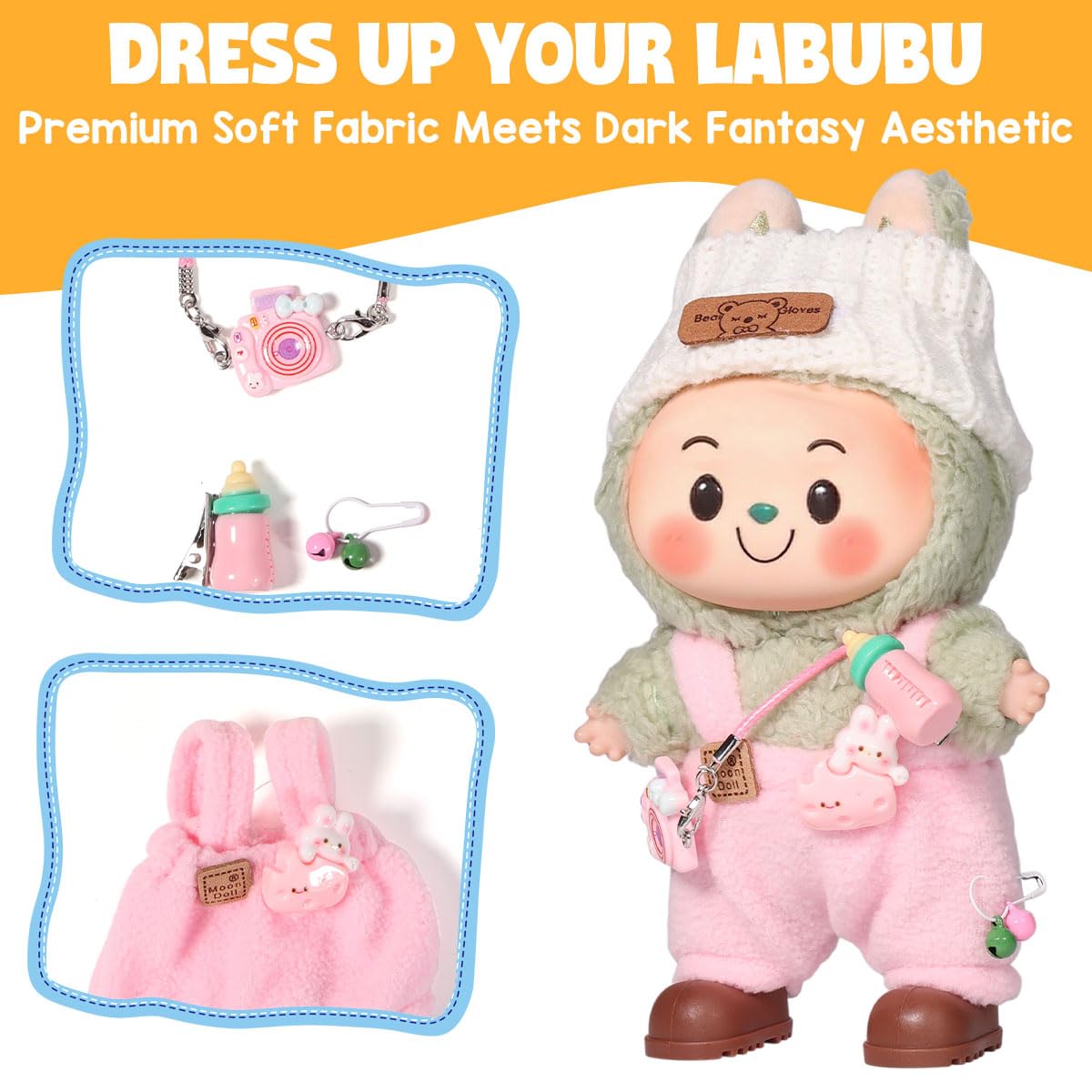 AICase for 17cm Doll Clothes/Outfit Clothing Set for 17cm Doll 3 Piece Set Hat Clothing Boys and Girls Stylish Adorable Clothes Accessories _Pink-16