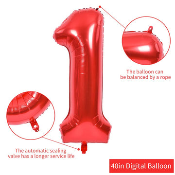Toniful 40 Inch Red Large Numbers Balloons 0-9, Number 1 Digital 1 Helium Balloons, Foil Mylar Big Number Balloons For Birthday