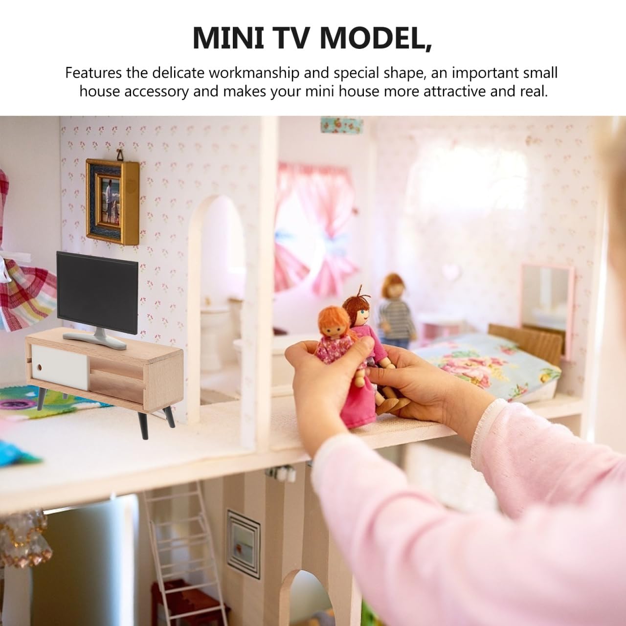 Toyvian 1/12 Scale Dollhouse Miniature Living Room Television Mini Tv Cabinet Doll House Furniture Tiny Tv Set for Mini Furnitur