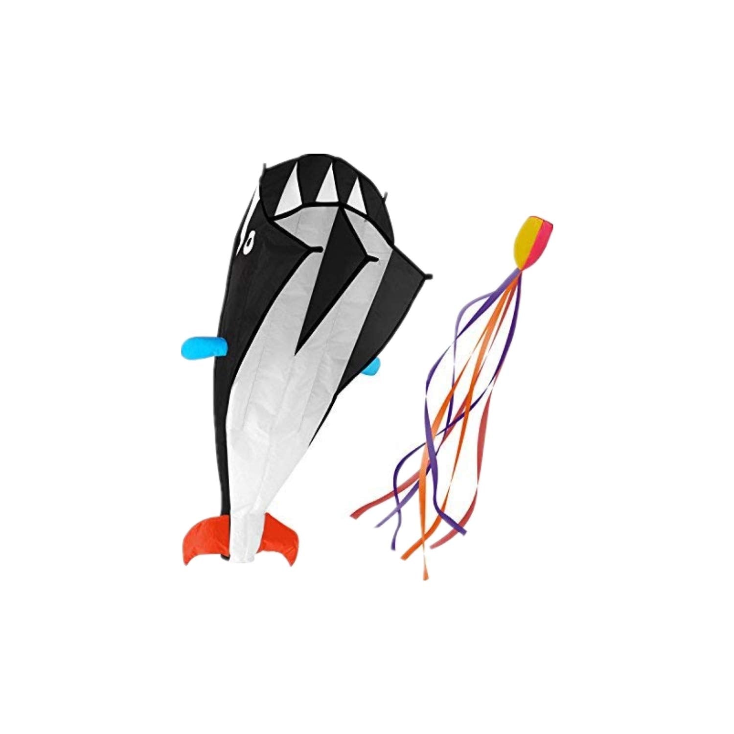 IMAGE Large 3D Black Dolphin Kite for mature-themed  82.67in*10.62in Frameless Soft Parafoil Giant Kite Easy to Fly Beginners and Perfect for The Beach  Family Activity