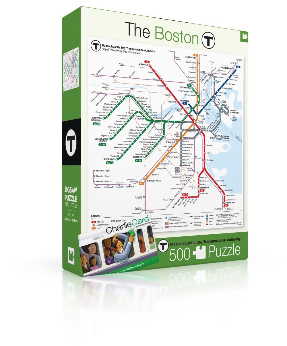 New York Puzzle Company - Transit Maps Boston T Map - 500 Piece Jigsaw Puzzle for Adults