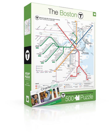 New York Puzzle Company - Transit Maps Boston T Map - 500 Piece Jigsaw Puzzle for Adults