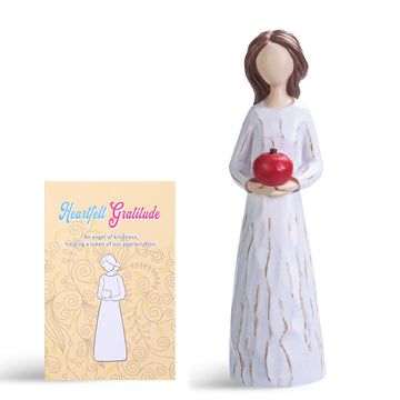 Siguejor Teacher Gifts,Grateful Heart,Hand-Painted Resin Figurines Of Woman Holding Red Apple, To Express Appreciation For Teach