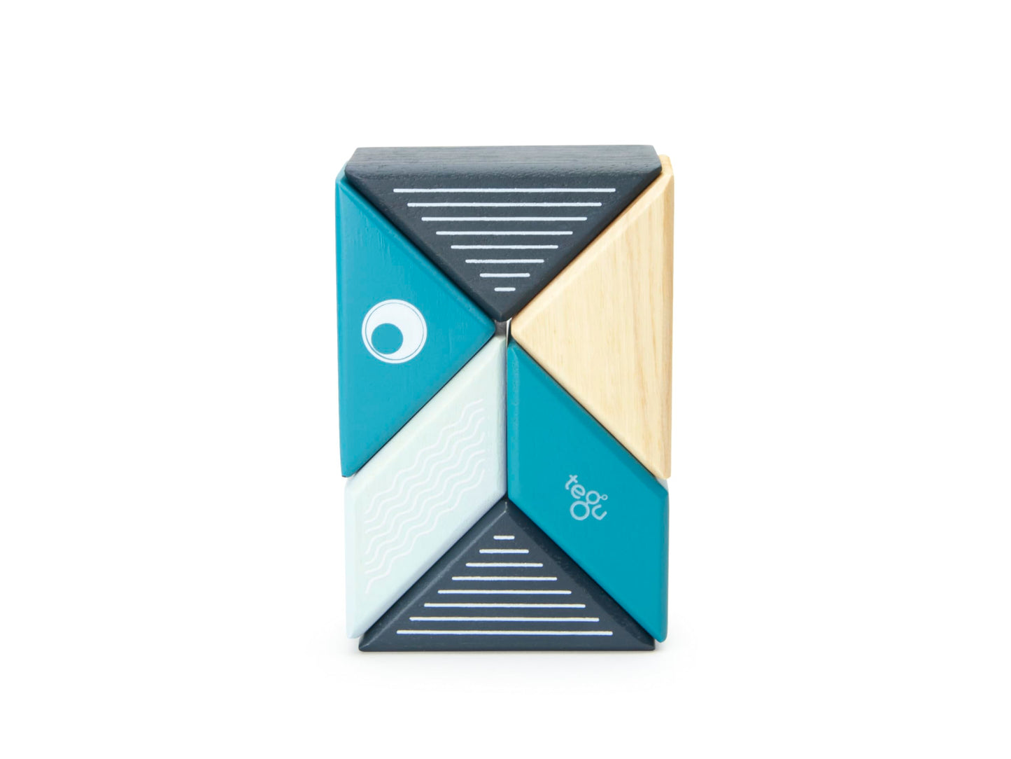 Tegu 6 Piece Travel Pal Magnetic Wooden Block Set, Whale - Eco-Friendly, Durable, Fun for Kids