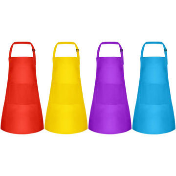 NACHLYNN 4 Pieces Kids Aprons Adjustable Toddler Apron with 2 Pockets for Kids Painting Cooking Baking Crafts Activity (Multicol