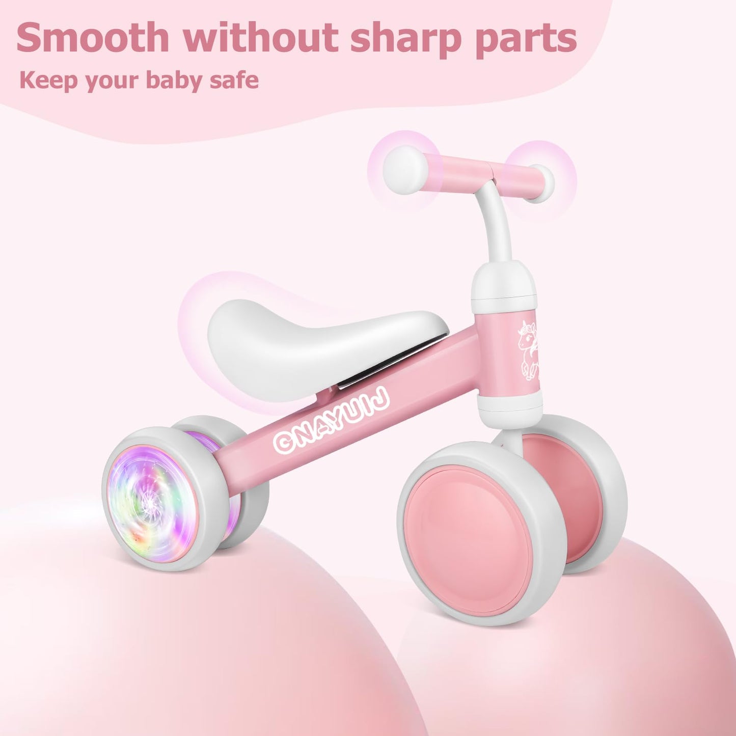Gnayuij Colorful Lighting Baby Balance Bike For 1 Year Old Girl Gifts, 12-24Months Kids Toys Toddler 1St Birthday Gifts,No Pedal