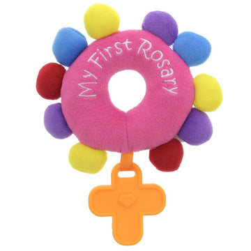 Baby Rosary ''My First Rosary'', Plush Rattle Bright Pink