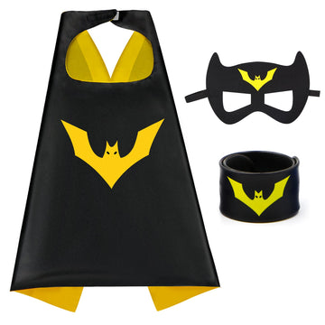 Mizzuco Dress Up Capes For Kids Superhero Cloak With Mask And Waistband Halloween Costumes And Party Dress Up Gift(Black)