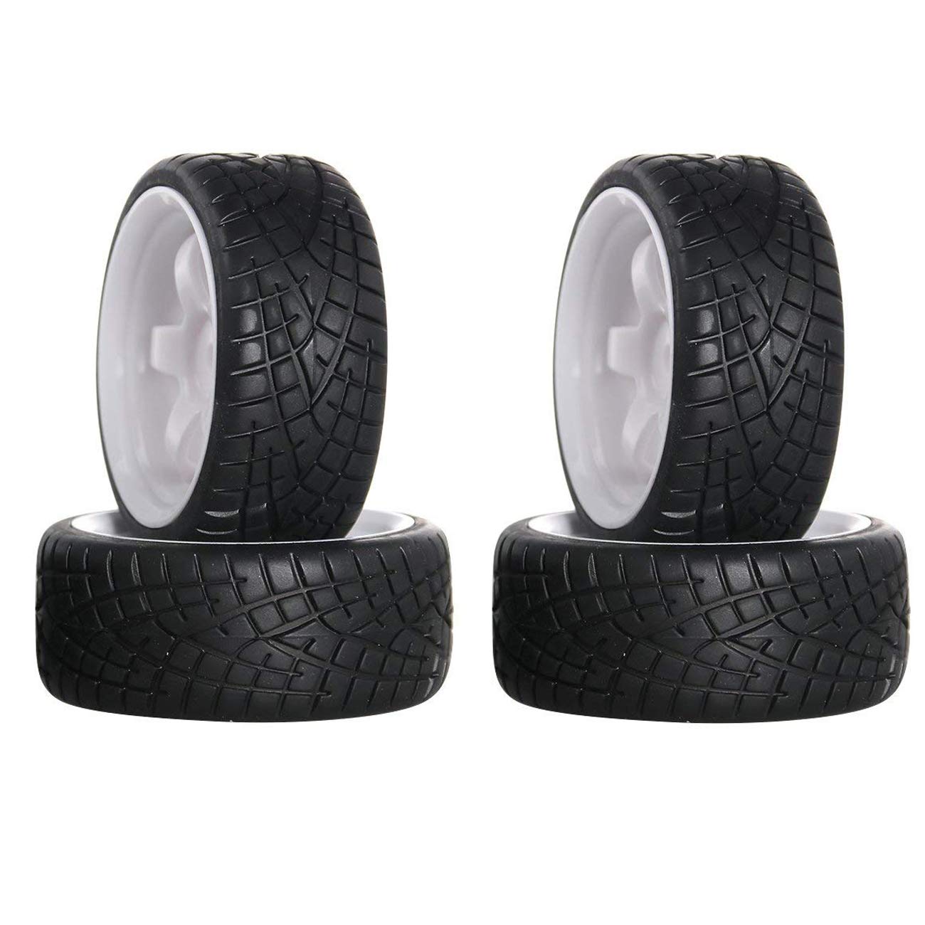 Sharegoo Od 2.55 12Mm Hex White 5-Spoke Plastic Wheel Rims & Rubber Tires Compatible With Hsp Hpi Rc 1/10 On Road Racing Car