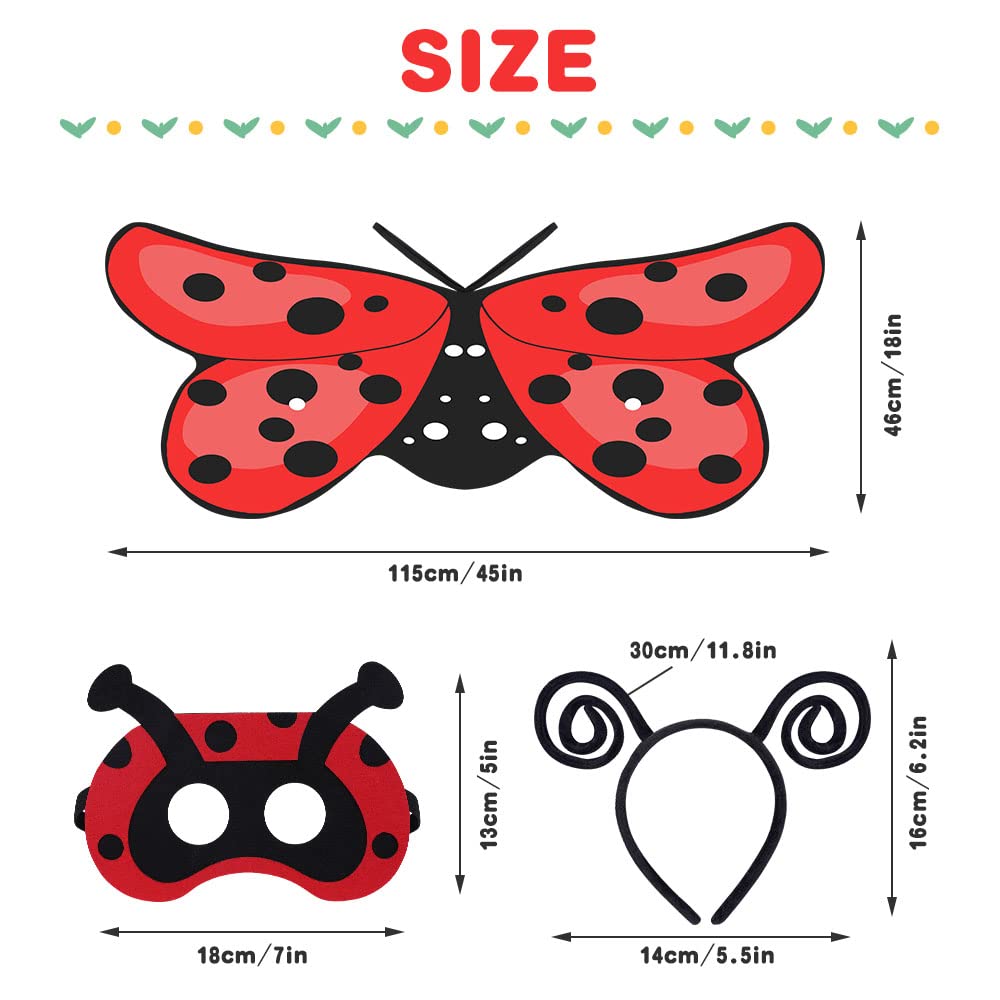 AOMIG Red Wing Kids Costume, 3-Piece Fancy Dress with Red Wings, Headband & Eye Mask for Birthday Parties & Cosplay