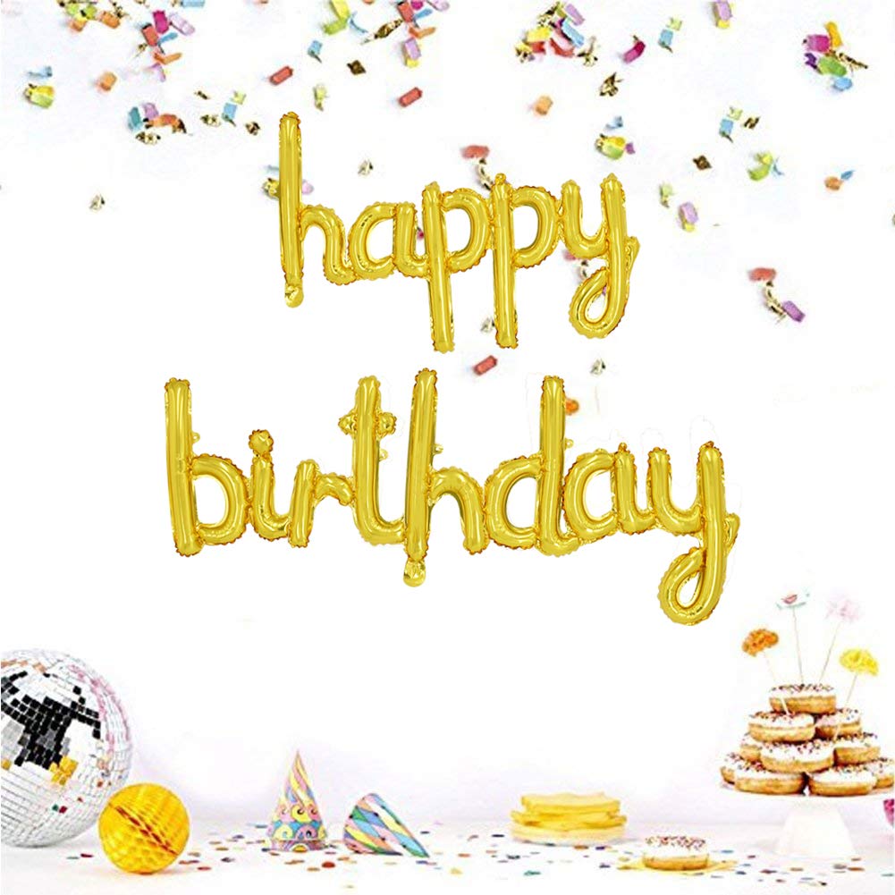 Beishida Gold Happy Birthday Balloons Banner,16 Inch Mylar Foil Birthday Letters Balloons Sign Reusable Ecofriendly For Birthday