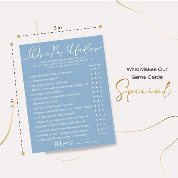 Wybgno Bridal Shower Games Cards, Guess Over Or Under, 25 Guest Cards, Minimalist Blue Wedding Party Supplies