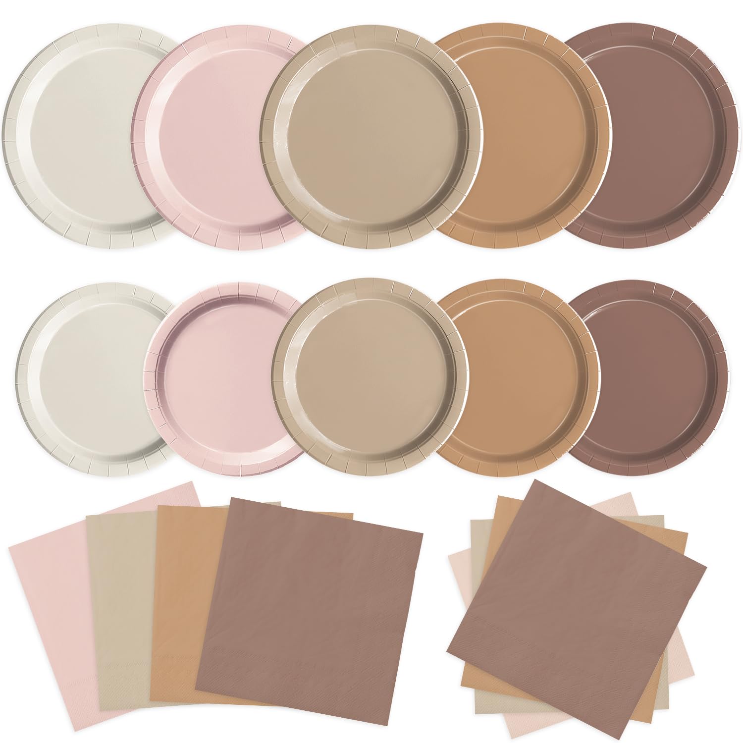 Oigco 60 PCS Brown Paper Plates Boho Baby Shower Decorations Gradient Brown Plates and Napkins for Birthday Wedding Boho Baby Sh