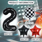 Toniful 40 Inch Race Car 2Nd Birthday Balloons Racetrack Number 2 Black Balloons Wheel Tire Balloons Black White Checkered Ballo