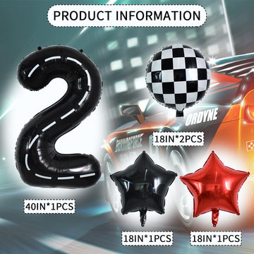 Toniful 40 Inch Race Car 2Nd Birthday Balloons Racetrack Number 2 Black Balloons Wheel Tire Balloons Black White Checkered Ballo