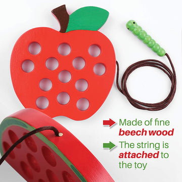 Klt Lacing Toy For Toddlers, Wooden Threading Toys, 1 Apple And 1 Watermelon With Bag, Educational And Learning Montessori Activity For Baby And Kids, Great Car And Plane Puzzle Travel Games