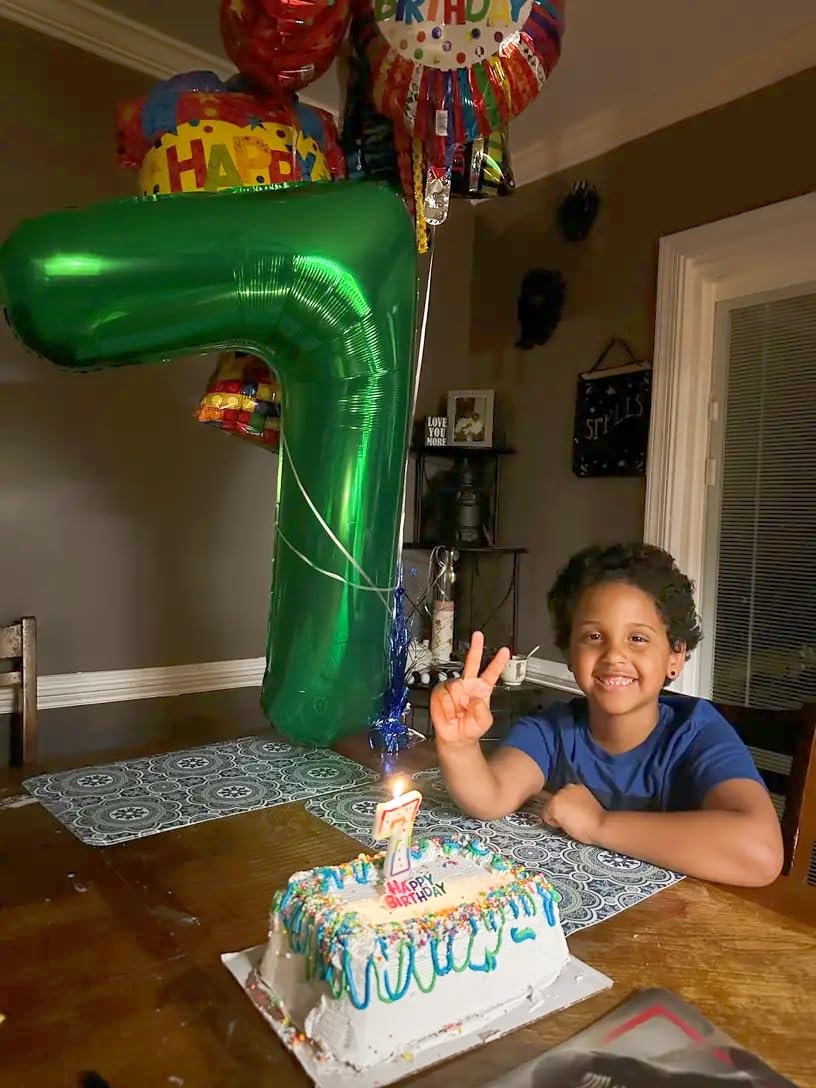 Green Number 7 Balloon 40 Inch, 7 Balloon Number, 7Th Birthday Decorations, Green Party Supplies For Boys Girls