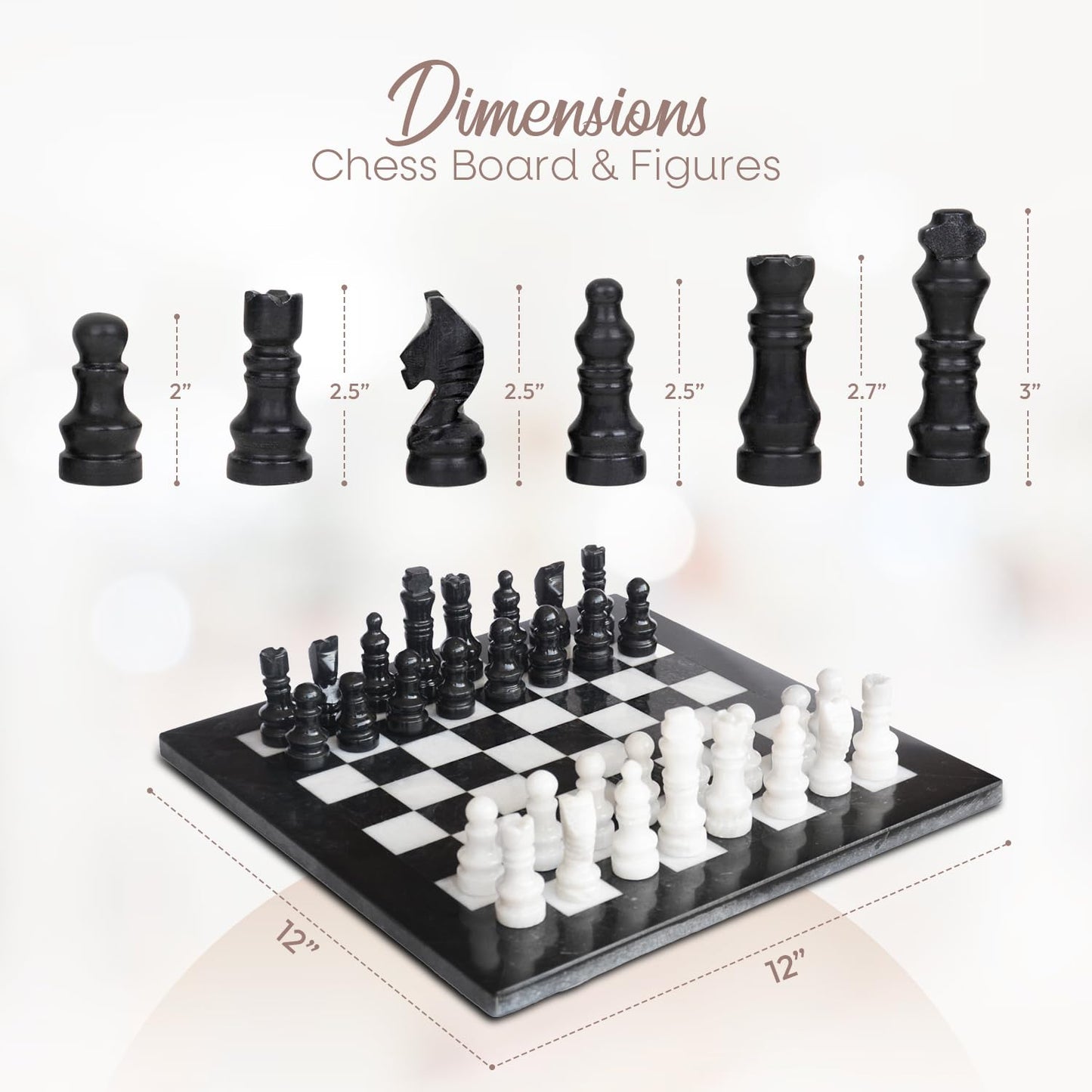 UMAID Marble Chess Set - Handcrafted 13 Inch Black & White Board with Weighted Pieces & Velvet Storage Box - Luxury Home Decor