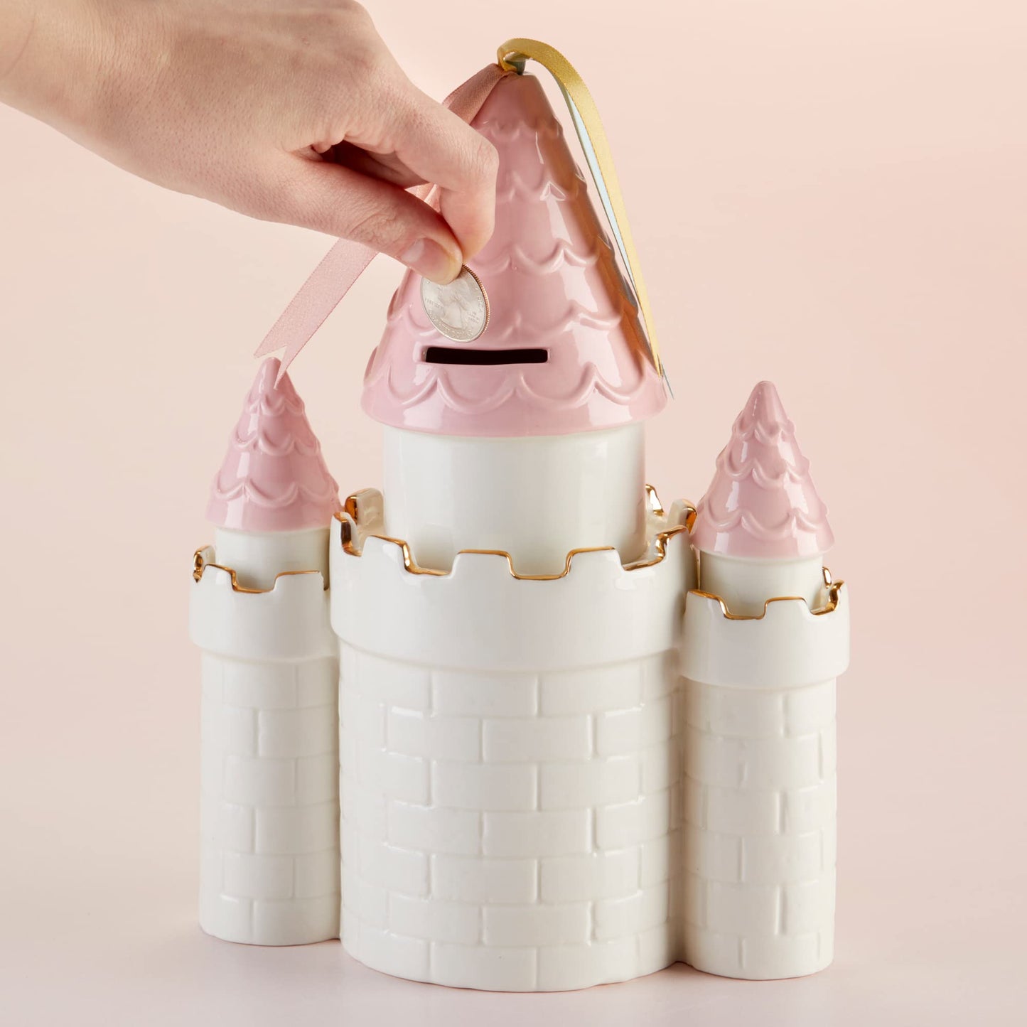 Baby Aspen Simply Enchanted Ceramic Porcelain Princess Castle Piggy Bank Room Decor & Gift, Multicolored , 7.3X4.1X10.2 Inch (Pack Of 1)