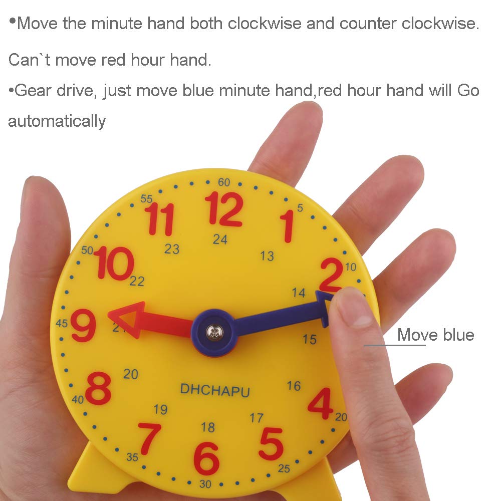 Dhchapu Student Learning Clock Time Teacher Gear Clock 4 Inch 12/24 Hour