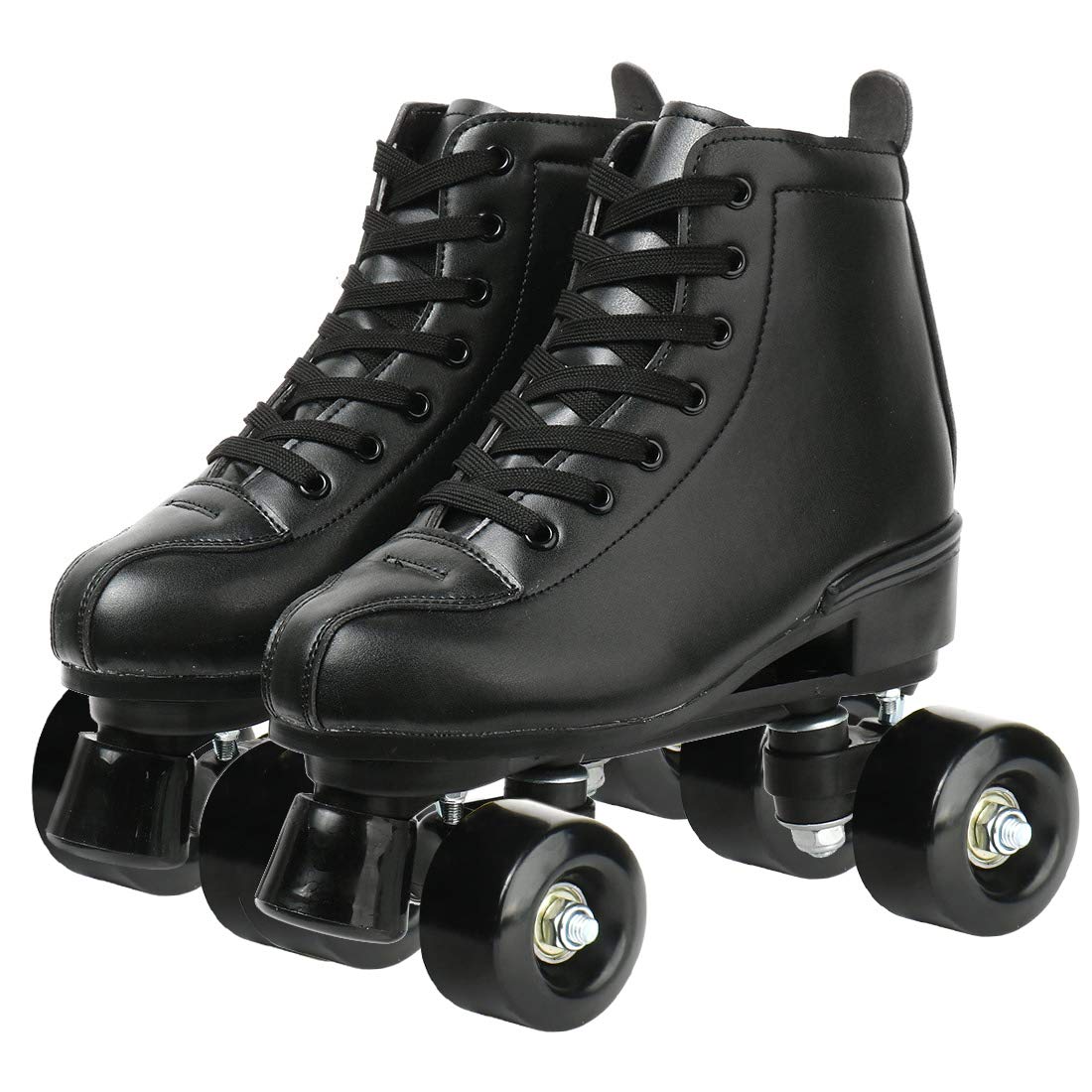 XUDREZ Classic Roller Skates High-Top Double-Row Leather Roller Skates for Women and Men (Black Black Wheel,9)
