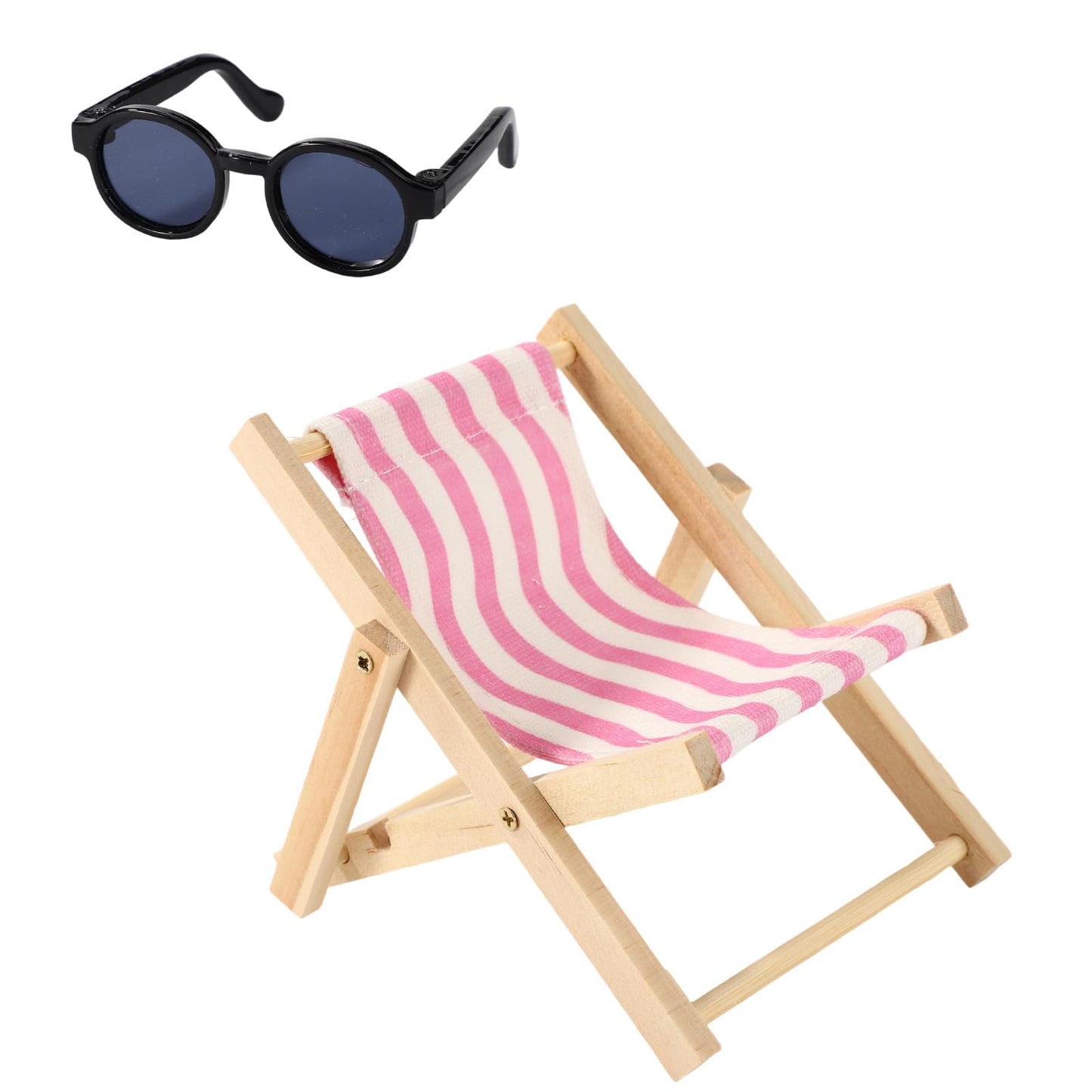 6.69 Inch Doll Accessories Set, Wooden Mini Folding Beach Chair Plastic Miniature Sunglasses For Doll Decorations Dollhouse